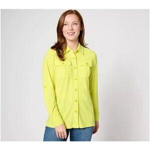 Attitudes by Renee Knit Safari Button Down Shirt Citrus Twist,M